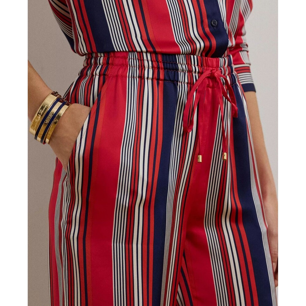 Lauren Ralph Lauren Women's Striped Satin Charmeuse Wide-Leg Pants Red Navy M - Picture 4 of 11
